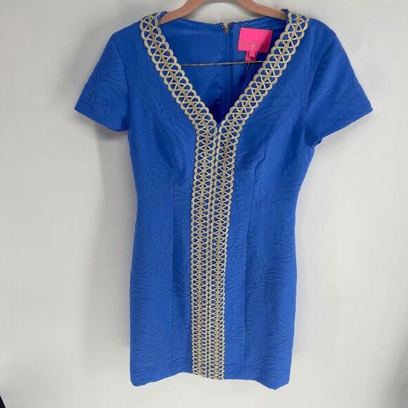 Lilly Pulitzer Women’s Bennet Blue Arie Stretch Shift V-Neck Mini Dress Size 00 - Picture 1 of 10